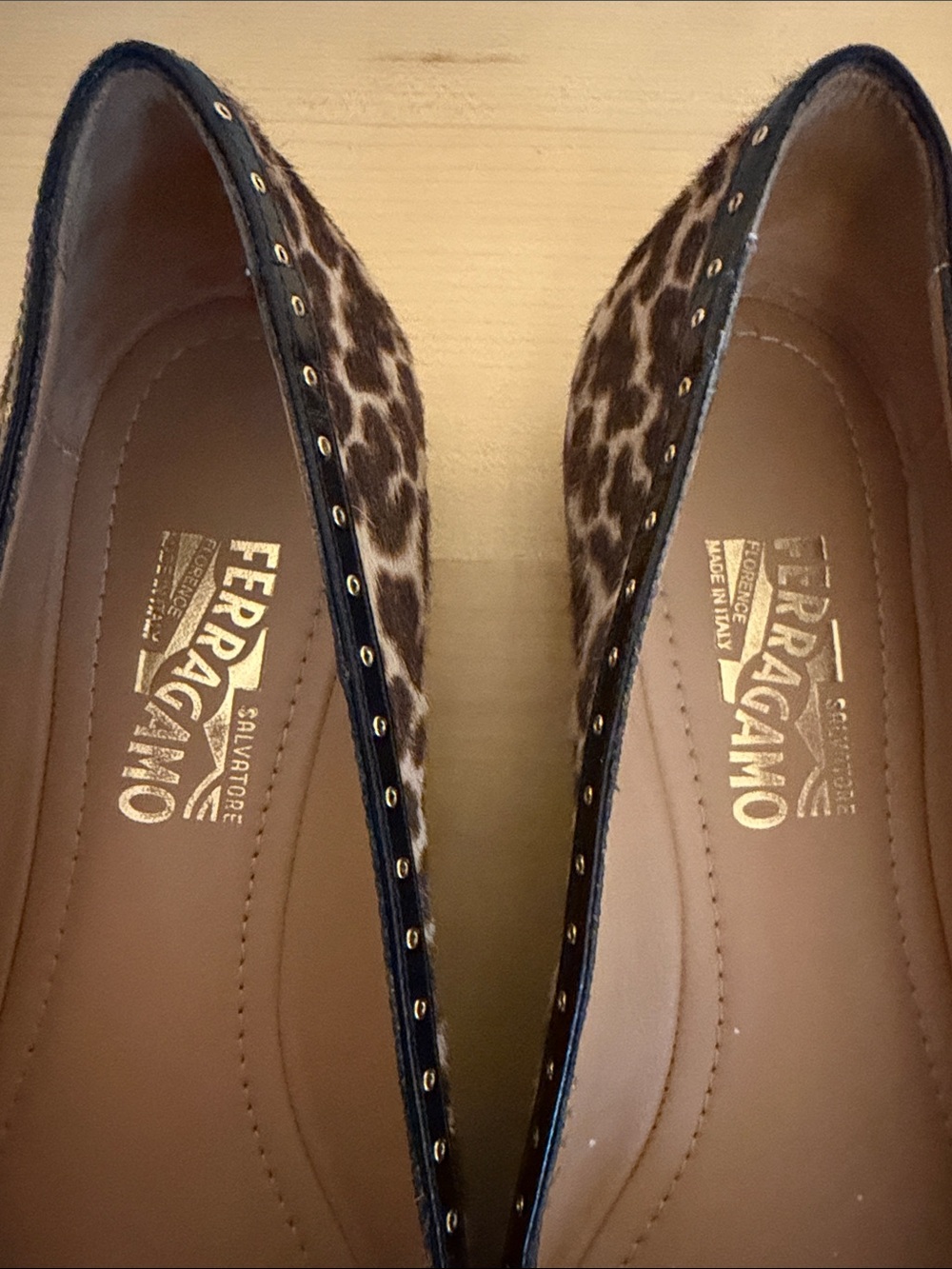 Salvatore Ferragamo Leopard Print Flats with Black Trim and Gold Buckle - Picture 3 of 7